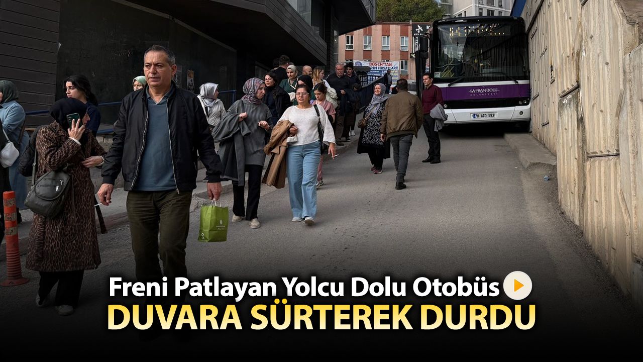 FRENİ PATLAYAN OTOBÜS DUVARA SÜRTEREK DURDU