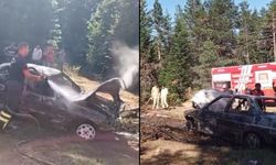 OTOMOBİLDE ÇIKAN YANGIN ORMANA SIÇRADI