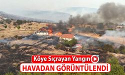 KÖYE SIÇRAYAN YANGIN HAVADAN GÖRÜNTÜLENDİ