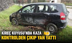 KİREÇ KUYUSU'NDA KONTROLDEN ÇIKAN ARAÇ YAN YATTI