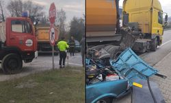 TIR OTOMOBİLE ÇARPTI: 1 YARALI