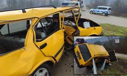 YENİCE'DE KAZA: DEMİR BARİYERLERE ÇARPTI