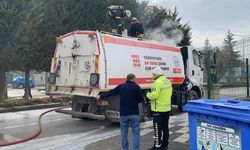 YOL SÜPÜRME ARACINDA YANGIN ÇIKTI