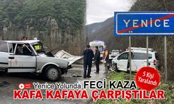 YENİCE YOLUNDA KAFA KAFAYA ÇARPIŞTILAR: 5 YARALI