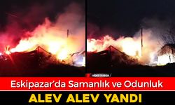 ESKİPAZAR'DA SAMANLIK VE ODUNLUK YANGINI