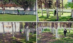 YENİCE'DE OKUL BAHÇESİNDE İLAÇLAMA YAPILIYOR