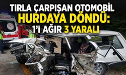 TIRLA ÇARPIŞAN OTOMOBİL HURDAYA DÖNDÜ: 1'İ AĞIR 3 YARALI