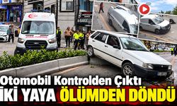 OTOMOBİL KONTROLDEN ÇIKTI İKİ YAYA ÖLÜMDEN DÖNDÜ
