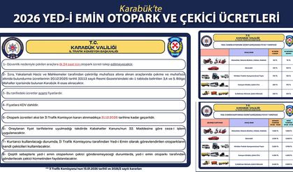 KARABÜK'TE YED-İ EMİN OTOPARK VE ÇEKİCİ ÜCRETLERİ AÇIKLANDI