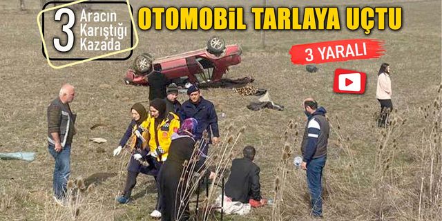 OTOMOBİL TARLAYA UÇTU: 3 YARALI
