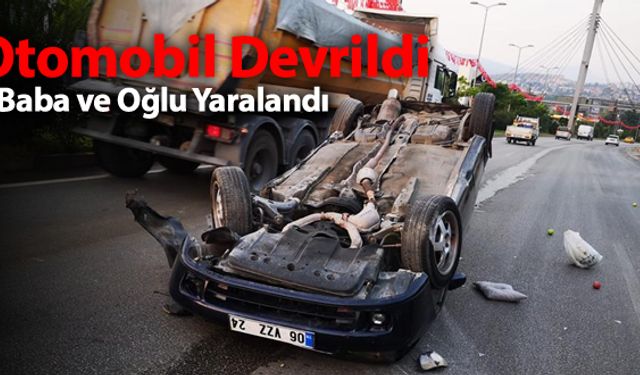 REFÜJE ÇARPAN OTOMOBİL DEVRİLDİ