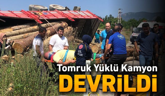 TOMRUK YÜKLÜ KAMYON DEVRİLDİ