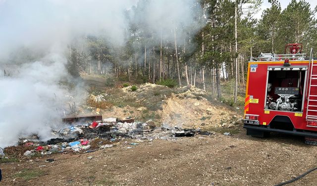 BOLU'DA ÇÖP YANGINI BÜYÜMEDEN SÖNDÜRÜLDÜ