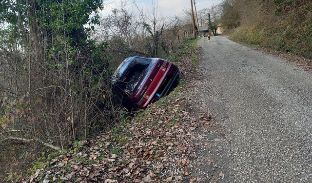 YOLDAN ÇIKAN ARAÇ UÇURUMUN KENARINDA KALDI