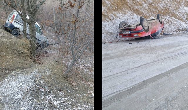 GİZLİ BUZLANMA SEBEBİYLE 2 ARAÇ KAZA YAPTI