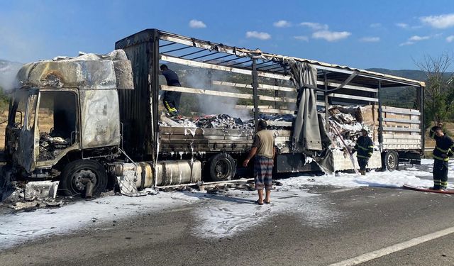KASTAMONU'DA SEYİR HALİNDEKİ TIR ALEVLERE TESLİM OLDU