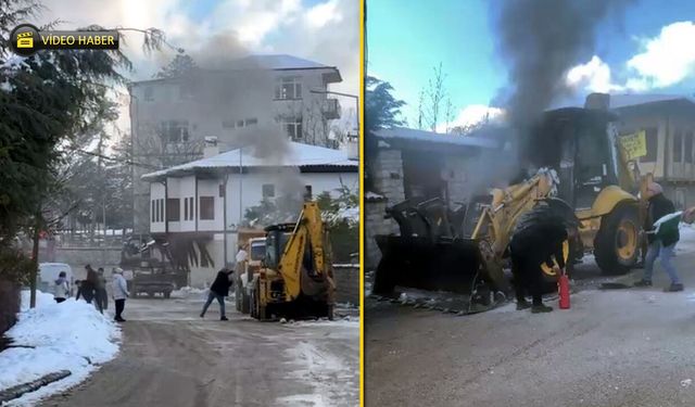 İŞ MAKİNESİ ALEV ALEV YANDI