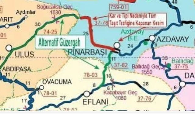 BARTIN'DA KARA YOLU KAR NEDENİYLE ULAŞIMA KAPATILDI