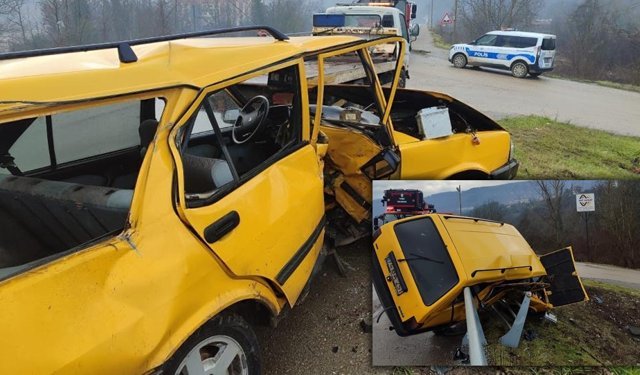 YENİCE'DE KAZA: DEMİR BARİYERLERE ÇARPTI