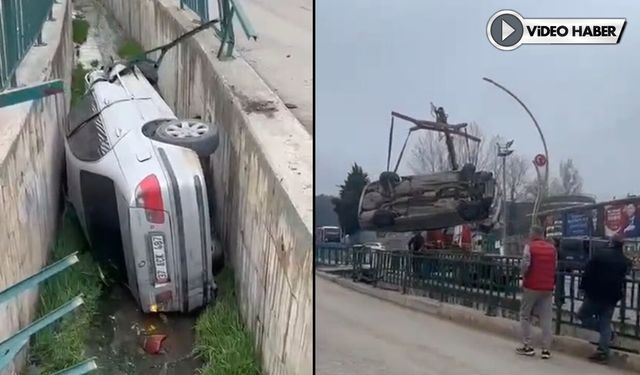 KARABÜK’TE KONTROLDEN ÇIKAN OTOMOBİL SU KANALINA UÇTU