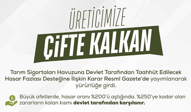 ÜRETİCİYE ÇİFTE KALKAN: TARSİM'DE HASAR FAZLASI DESTEĞİ YÜRÜRLÜKTE
