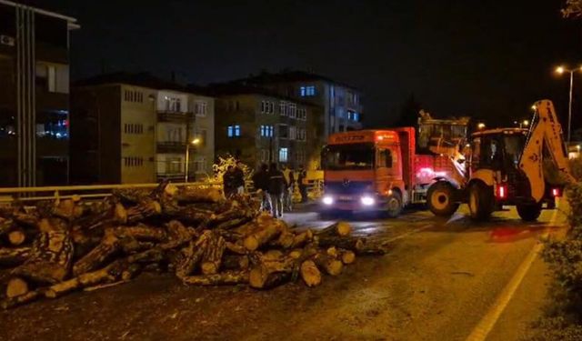 YOLA DÖKÜLEN ODUNLAR KALDIRILDI