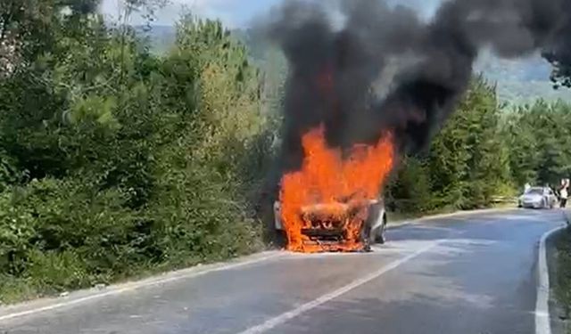 BARTIN’DA SEYİR HÂLİNDEKİ OTOMOBİL ALEV ALDI