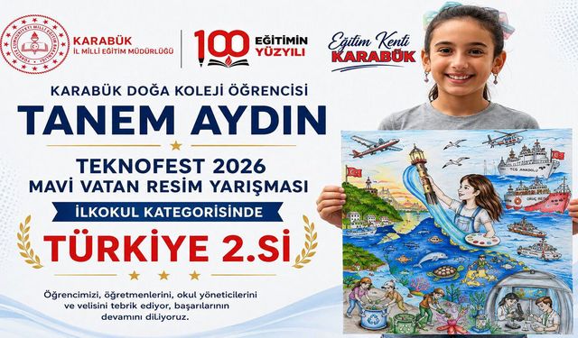 KARABÜKLÜ TANEM, MAVİ VATAN RESİM YARIŞMASINDA TÜRKİYE İKİNCİSİ