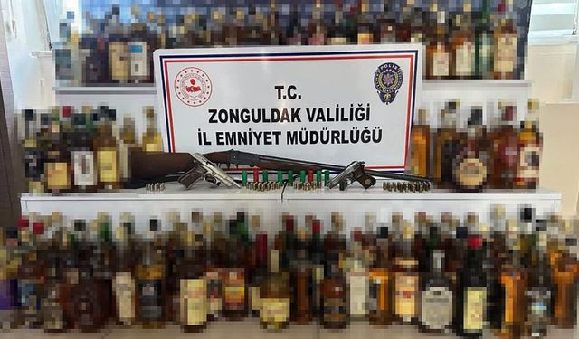 KİLİMLİ'DE KAÇAK ALKOL VE RUHSATSIZ SİLAH OPERASYONU
