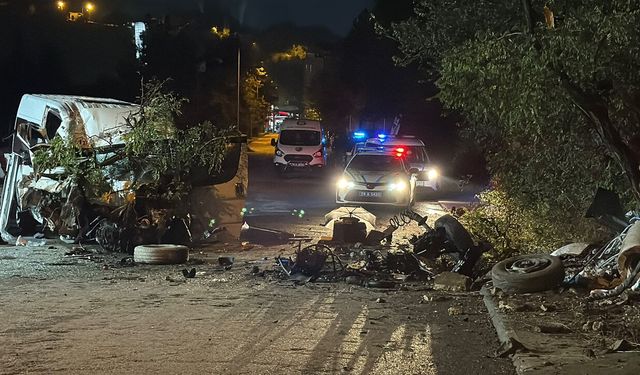 MİNİBÜS ÖNCE TRAFİK LEVHASINA SONRA AĞACA ÇARPTI: 6 YARALI