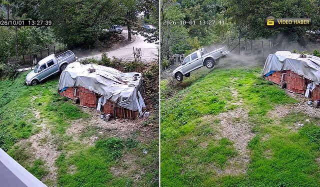 PİKAP BAHÇEYE UÇTU 3 KİŞİ ÖLÜMDEN DÖNDÜ