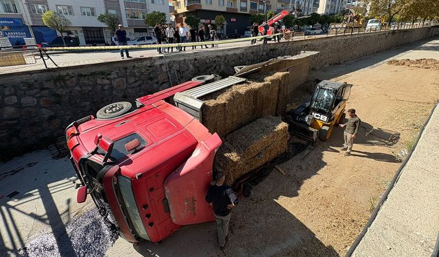 PARK HALİNDE HAREKET EDEN TIR ÇAYA UÇTU