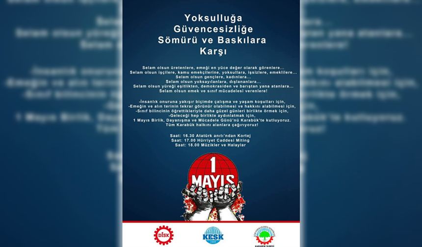 KESK, DİSK VE TÜM EMEKLİLER SENDİKASI KARABÜK'TE 1 MAYIS'TA BULUŞUYOR