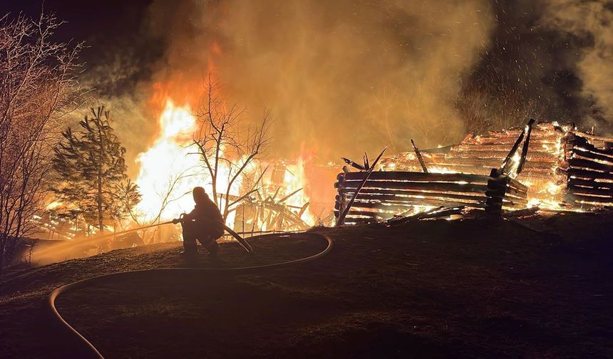 ESKİPAZAR'DA ODUNLUK VE EV YANGINI