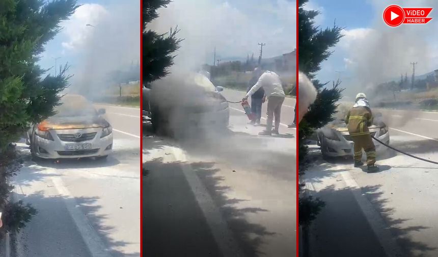 SEYİR HALİNDEKİ OTOMOBİL ALEV ALDI