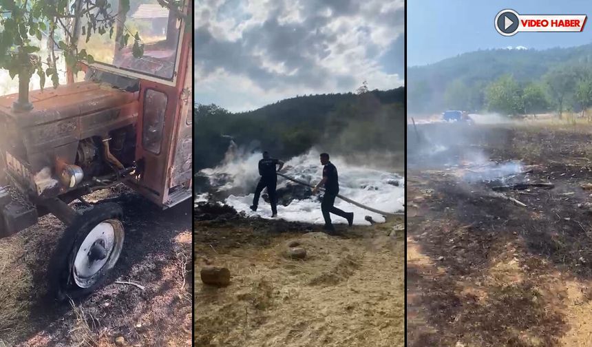 ANIZ YANGININDA TRAKTÖR VE PATOZ KÜL OLDU