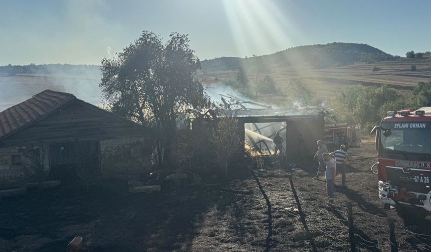 EFLANİ'DE SAMANLIKTA KORKUTAN YANGIN